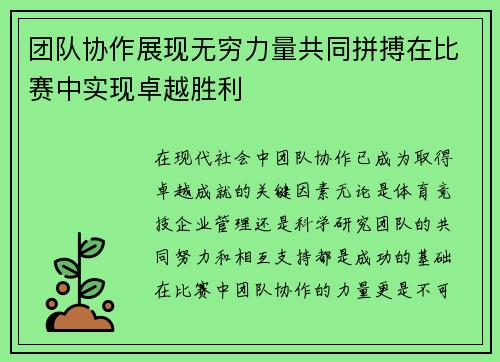 团队协作展现无穷力量共同拼搏在比赛中实现卓越胜利